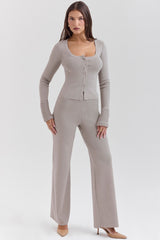 Aspen-Grey Cashmere Ribbed Cuff Cardigan