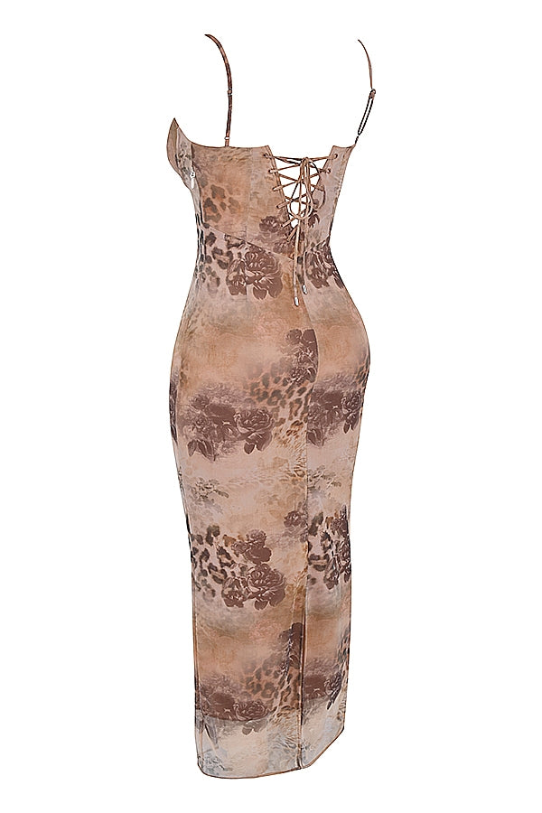 Aiza-Cream Floral Print Maxi Dress