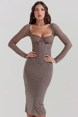 Safran-Mocha Corset Midi Dress