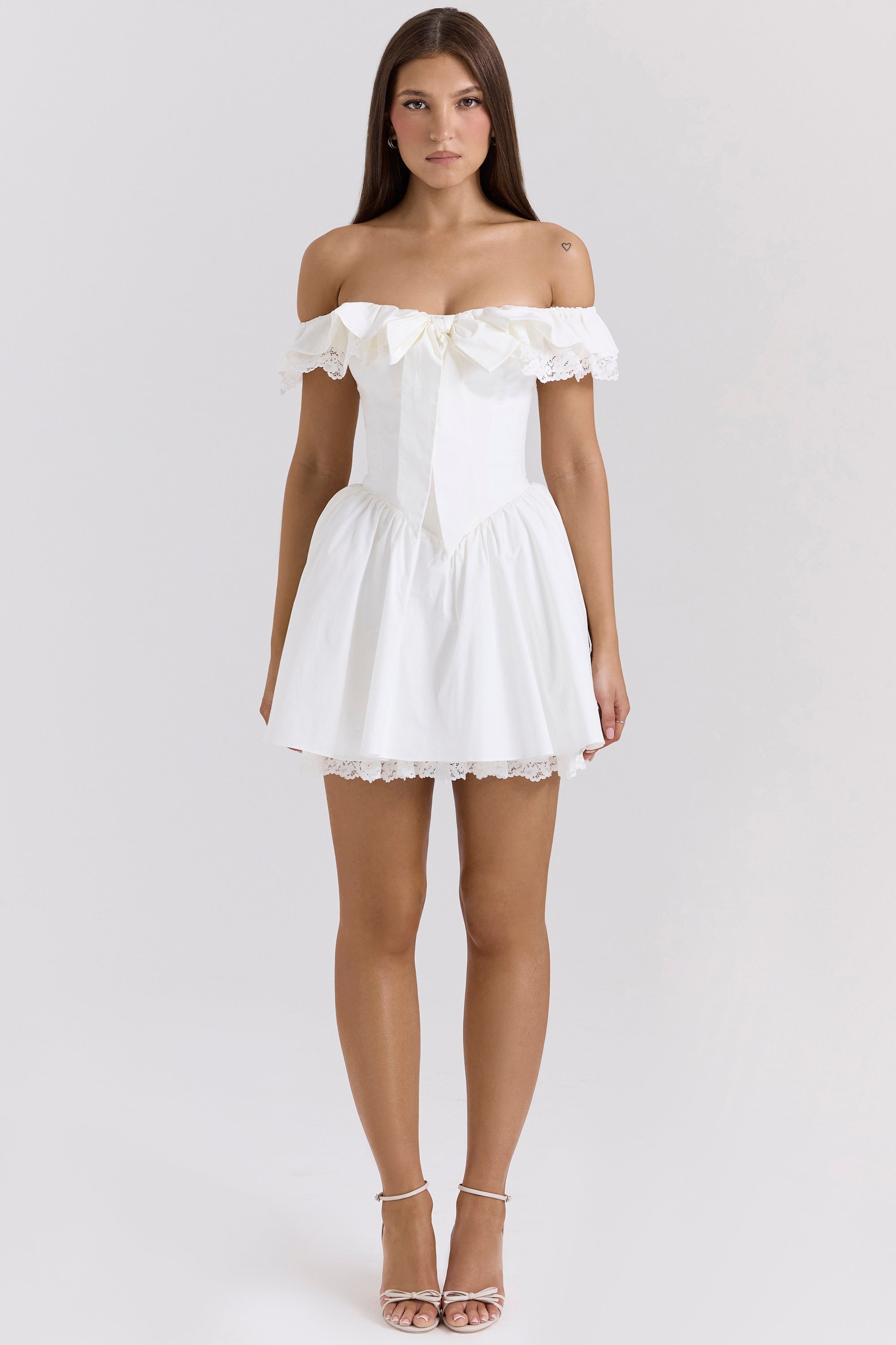 Jaide-White Cotton Off Shoulder Corset Mini Dress