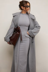 Sander-Grey Double Breasted Funnel Neck Coat