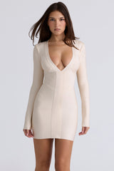 The Super Plunge-Vanilla Long Sleeve Stretch Bandage Mini Dress