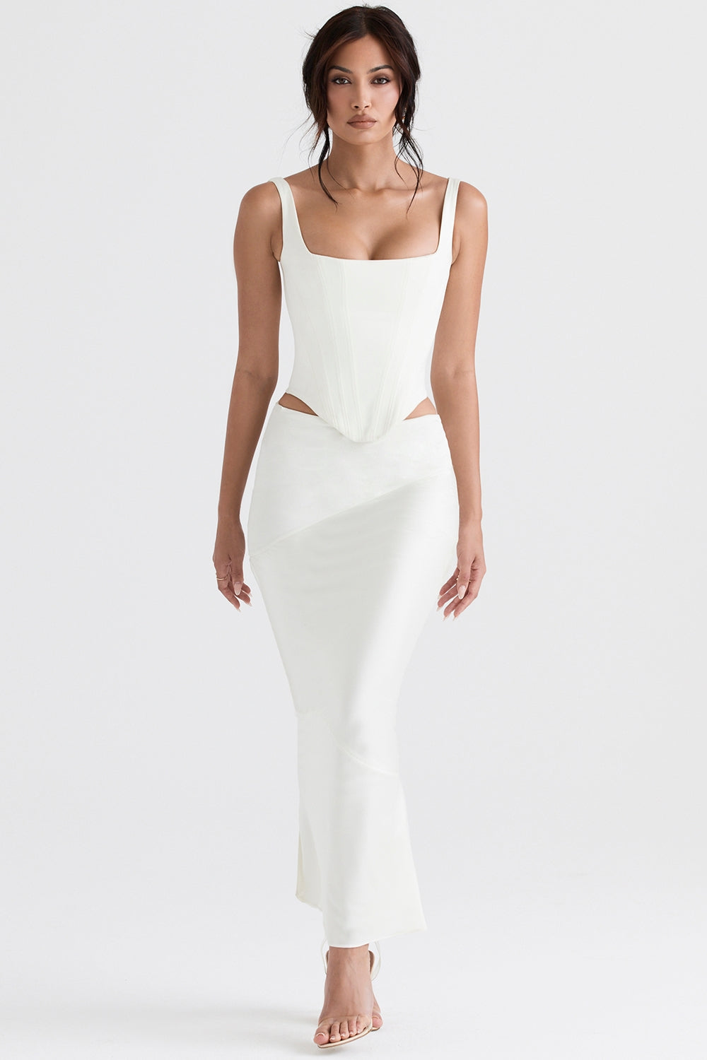 Rafa-Ivory Satin Longline Corset