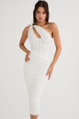 Valentina-Ivory Asymmetric Cutout Midi Dress