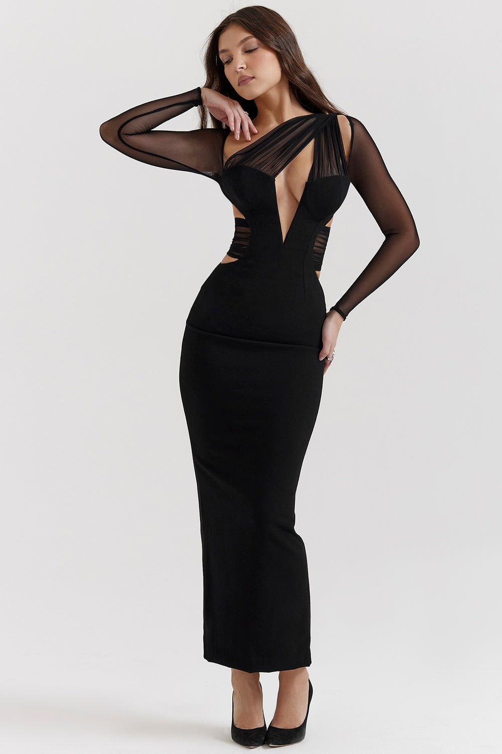 Zahra-Black Plunge Maxi Dress