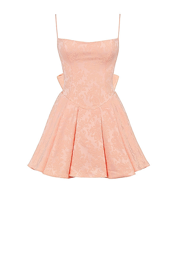 Rosalinda-Peach Jacquard Mini Bow Gown