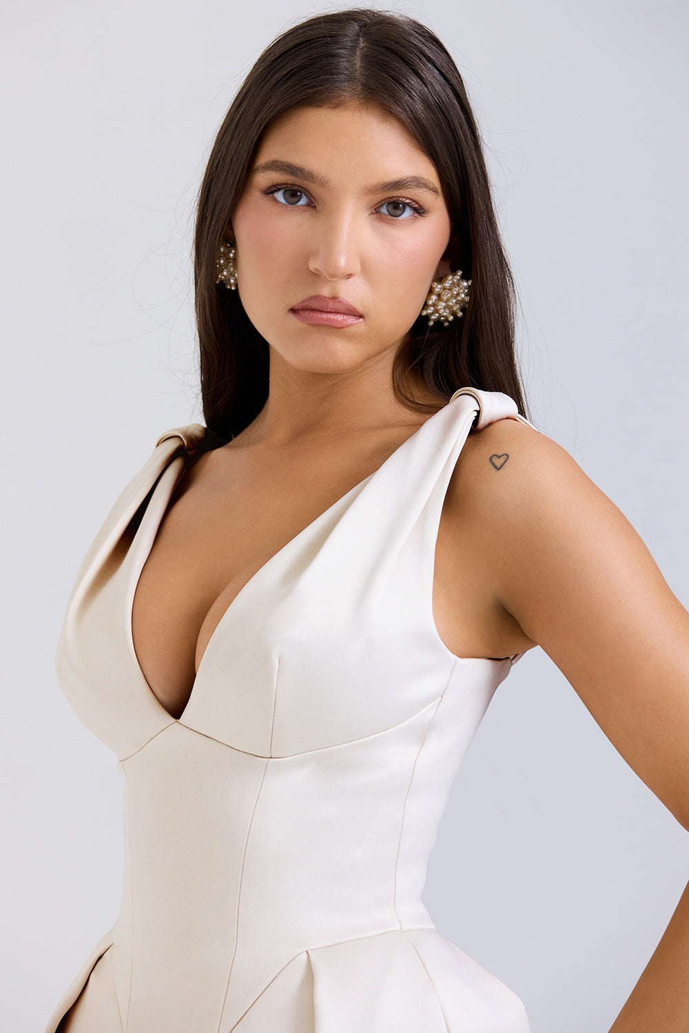 Paloma-Vintage Cream Satin Pleated Midi Dress - SALE