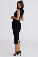 The Super Plunge-Black Stretch Bandage Midi Dress
