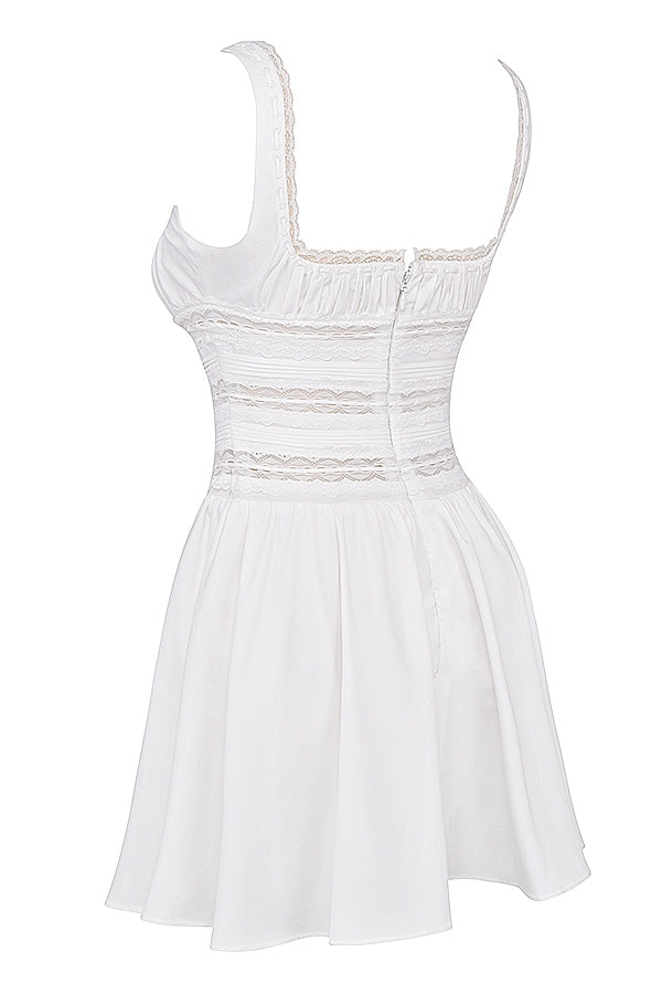 Tiffani-White Lace Trim Mini Dress