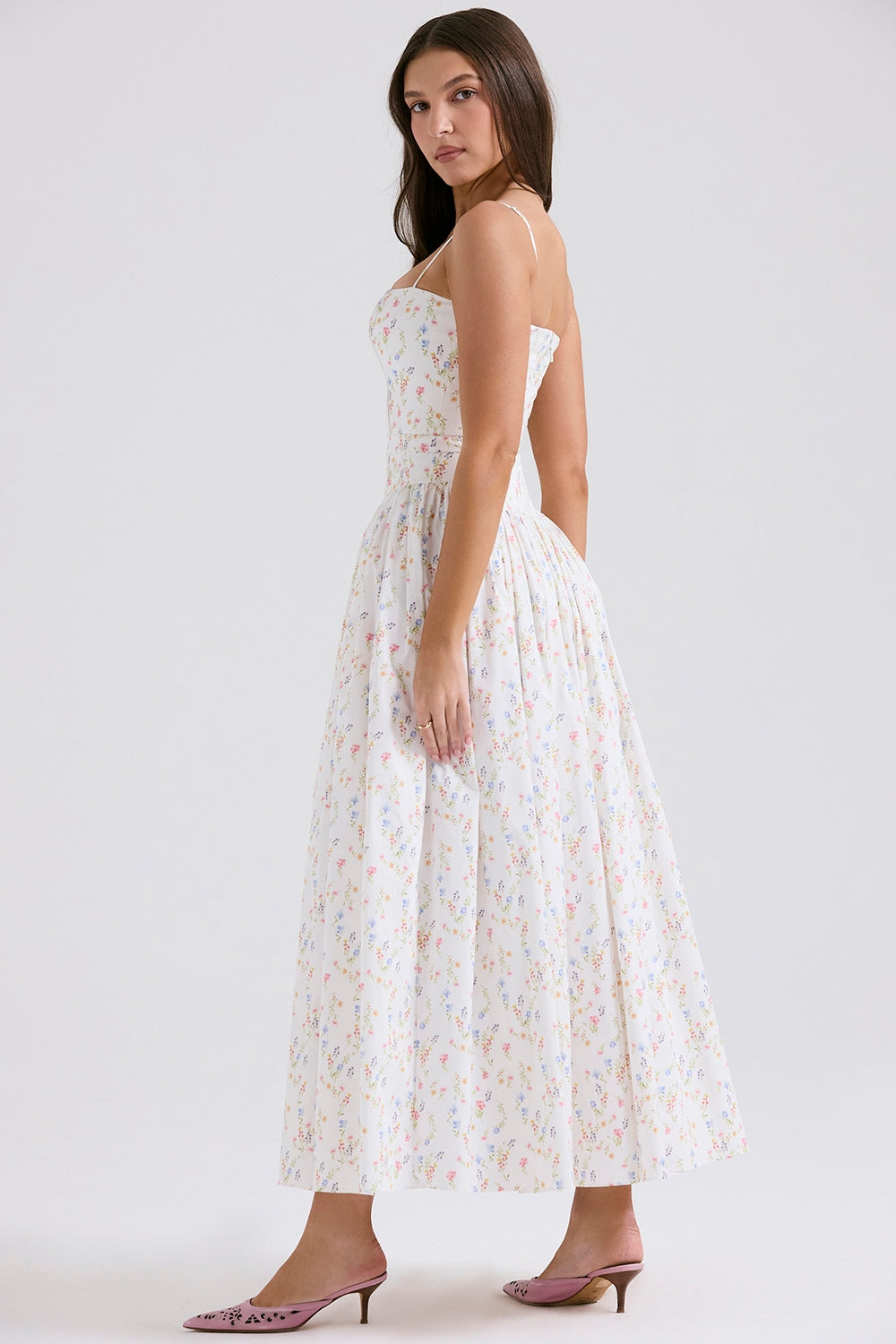 Ysabella-White Posy Print Cotton Maxi Sundress