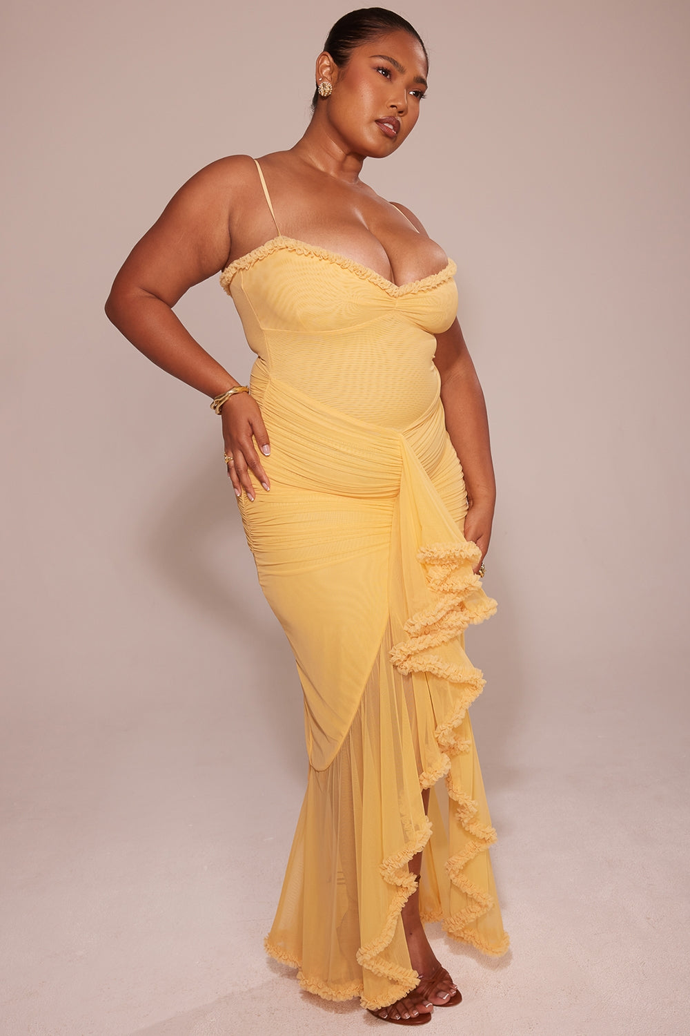 Gabbi-Apricot Ruffled Front Gown
