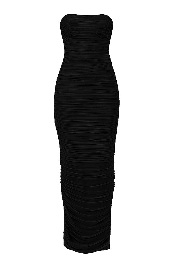 Sofia-Black Mesh Strapless Maxi Dress