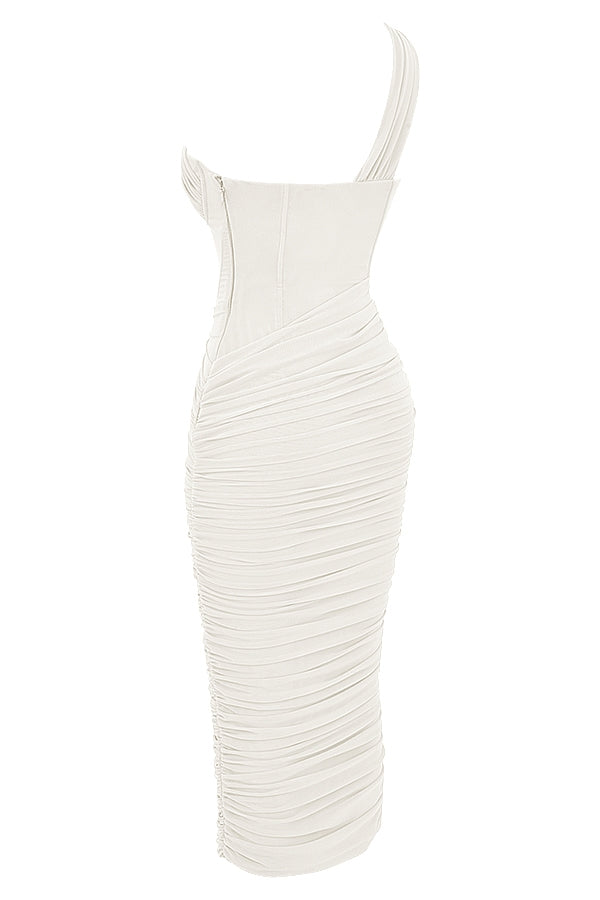 Valentina-Ivory Asymmetric Cutout Midi Dress