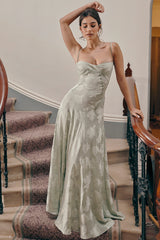Seren-Pistachio Floral Lace Back Maxi Dress
