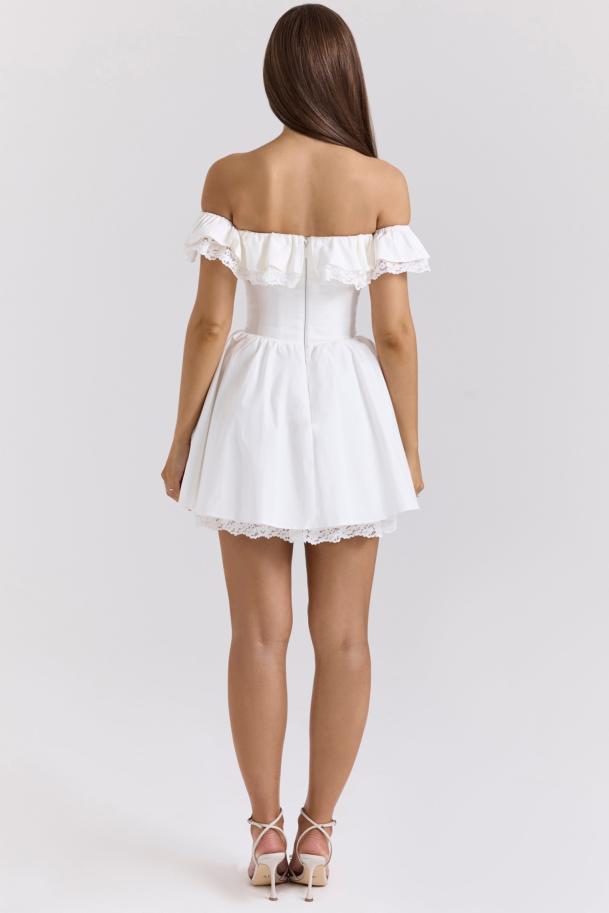 Jaide-White Cotton Off Shoulder Corset Mini Dress