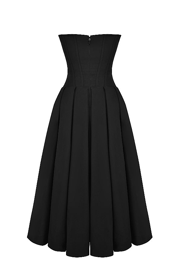 Lady-Black Strapless Midi Dress