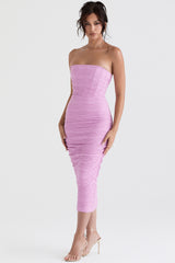 Tana-Pink Strapless Corset Midi Dress