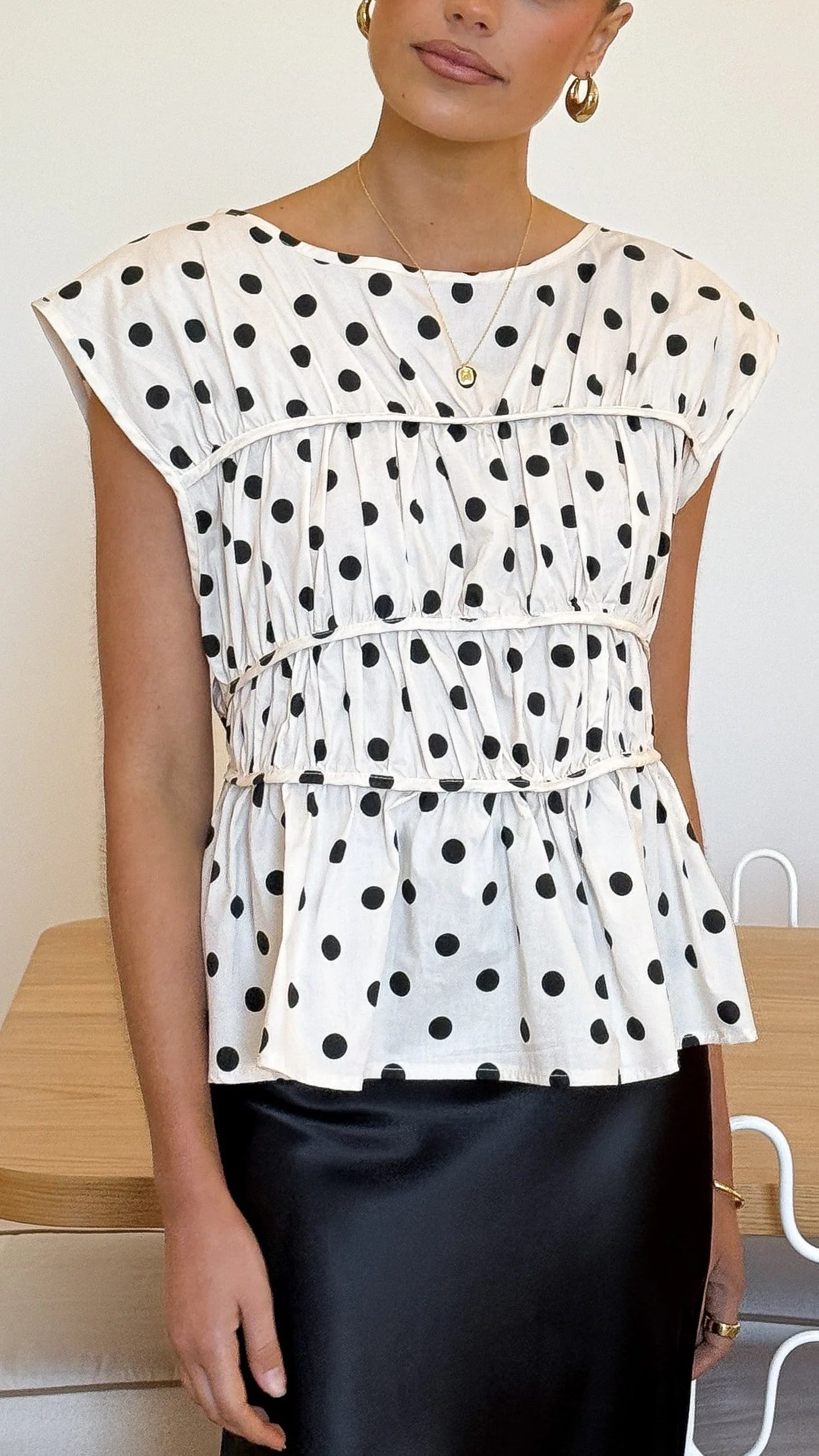Kienna Top - Cream/Black Polka Dot