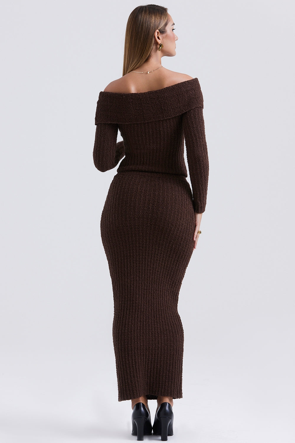 Sloane-Chocolate Soft Cotton Boucle Maxi Skirt - SALE