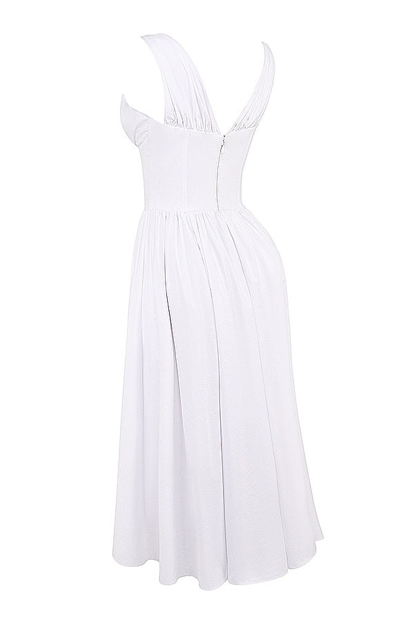 Emmelina-White Cotton Corset Sundress