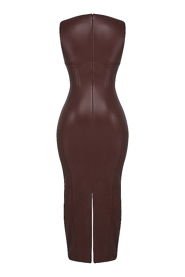 Sahara-Cocoa Vegan Leather Maxi Dress