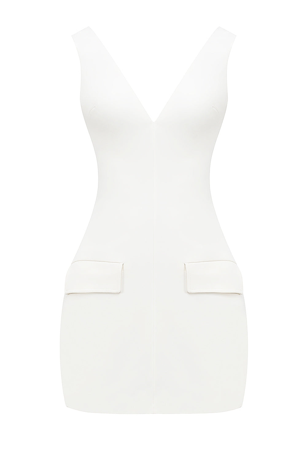 Olympia-White Plunge Mini Dress