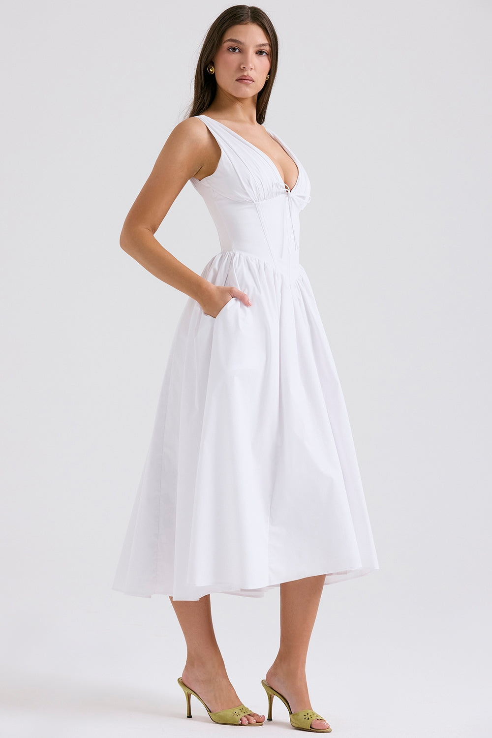 Emmelina-White Cotton Corset Sundress