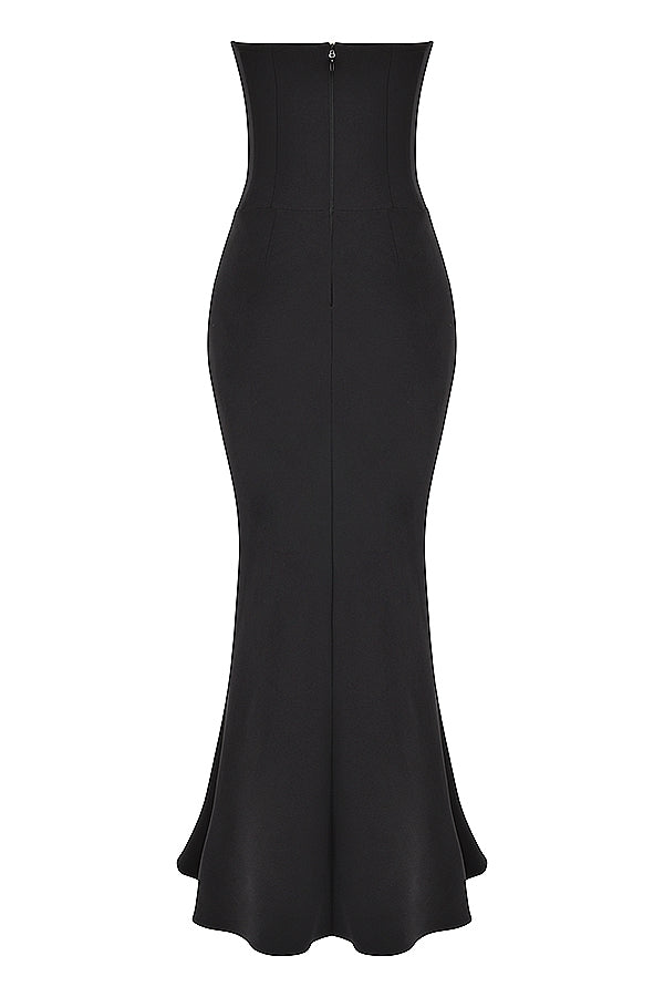 Sabine-Black Crepe Strapless Corset Dress
