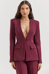 Theodora-Wine Deep V Blazer