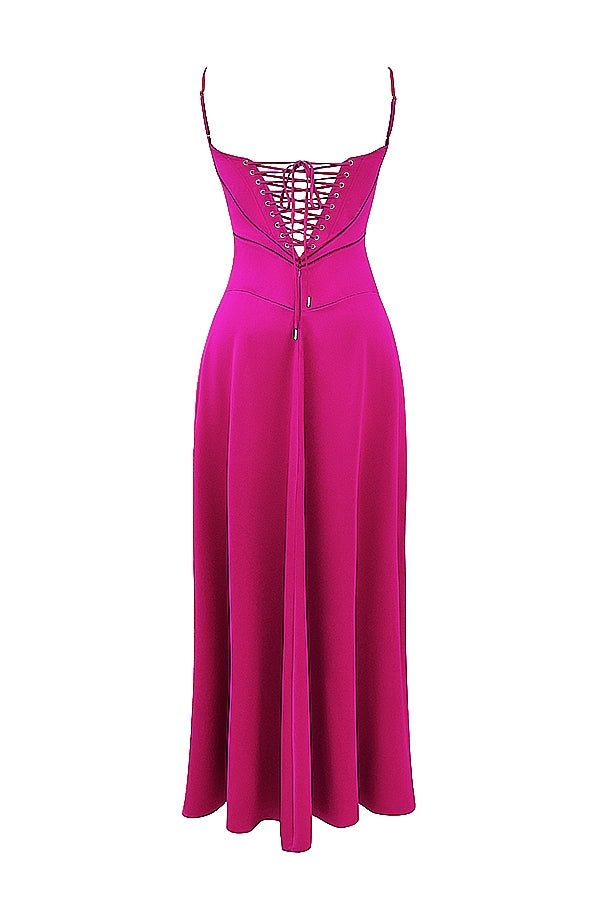 Anabella-Fuchsia Lace Up Maxi Dress