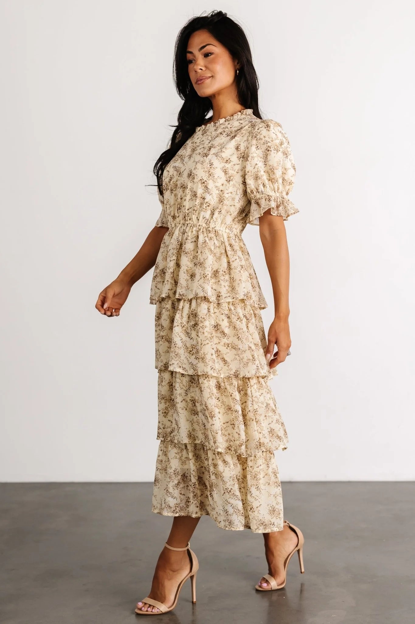 Pia Tiered Midi Dress | Pale Yellow Floral