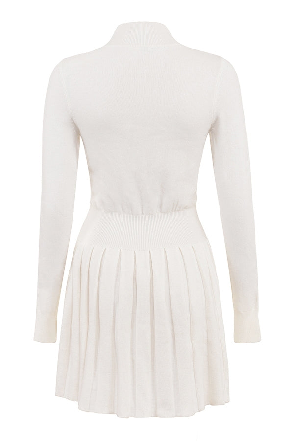 Willow-White Cashmere Blend Pleated Skated Mini Dress