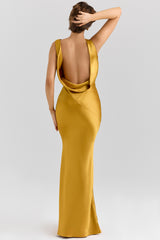 Safaira-Amber Satin Draped Cowl Neck Maxi Dress