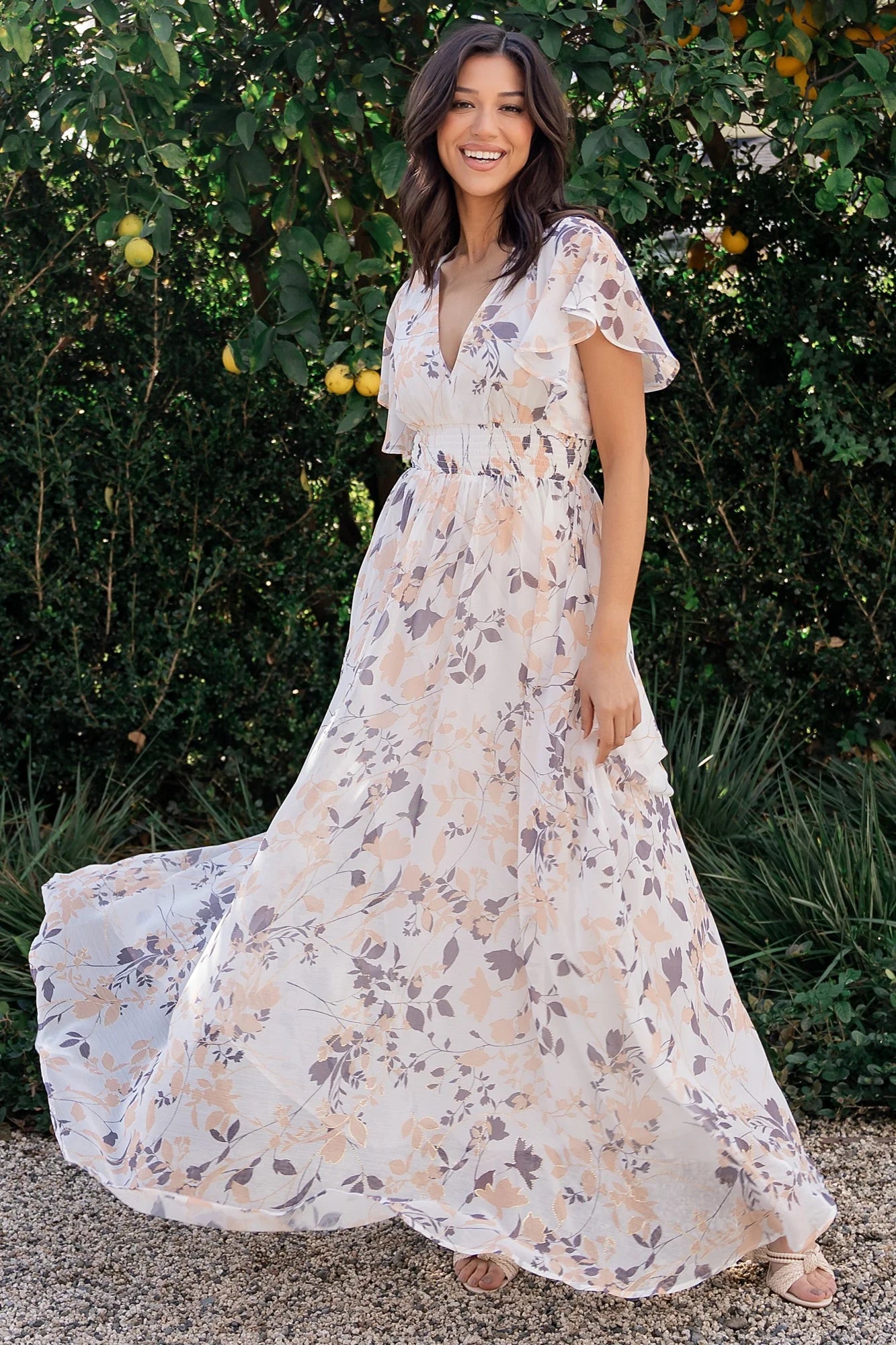 Lynlee Metallic Maxi Dress | Off White Print