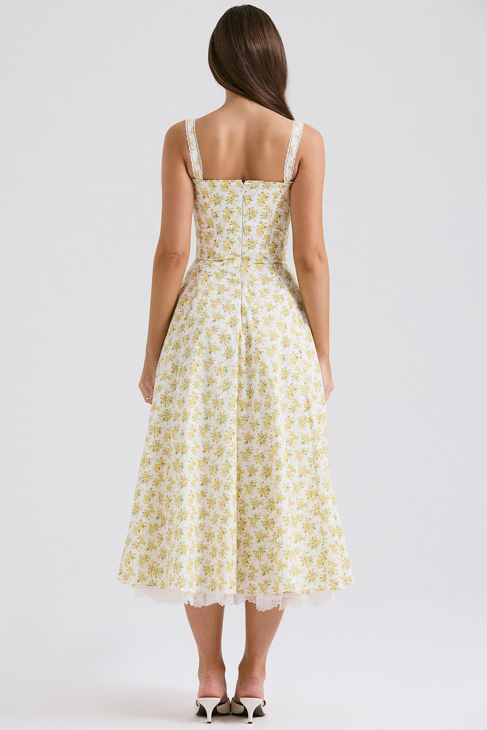 Rosalee-White Vintage Floral Print Cotton Bustier Sundress