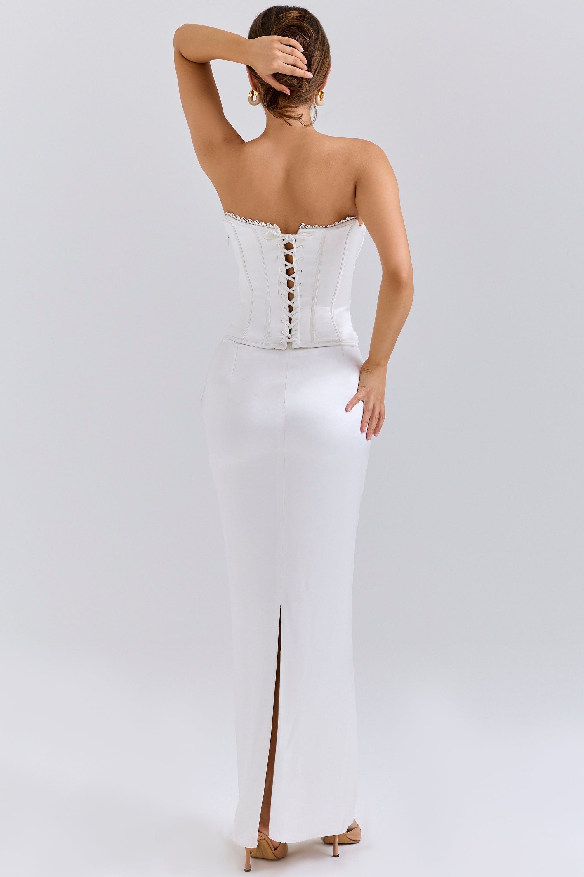 Isis-Ivory Satin Corset Maxi Dress