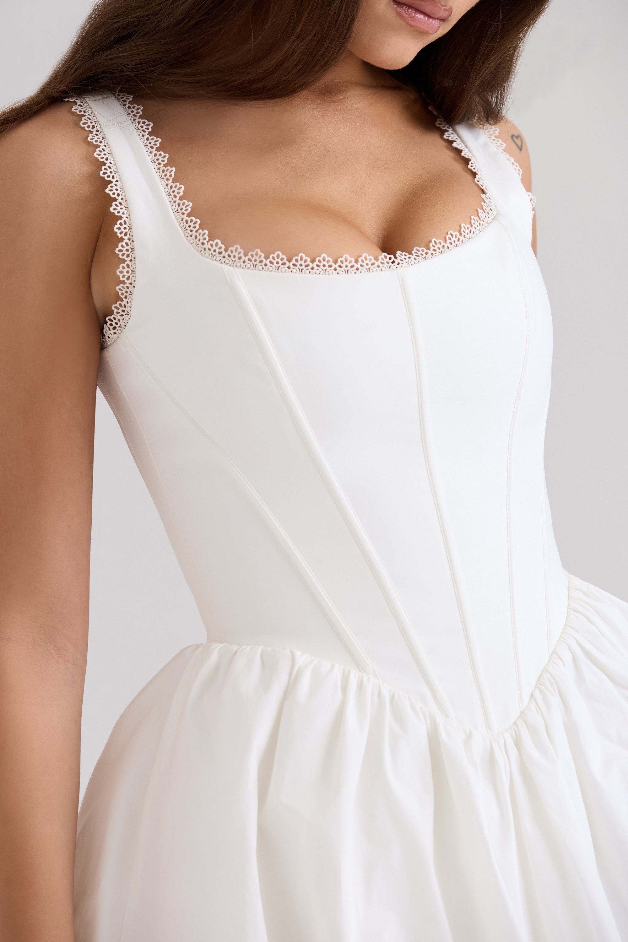 Letitia-White Stretch Cotton Mini Dress