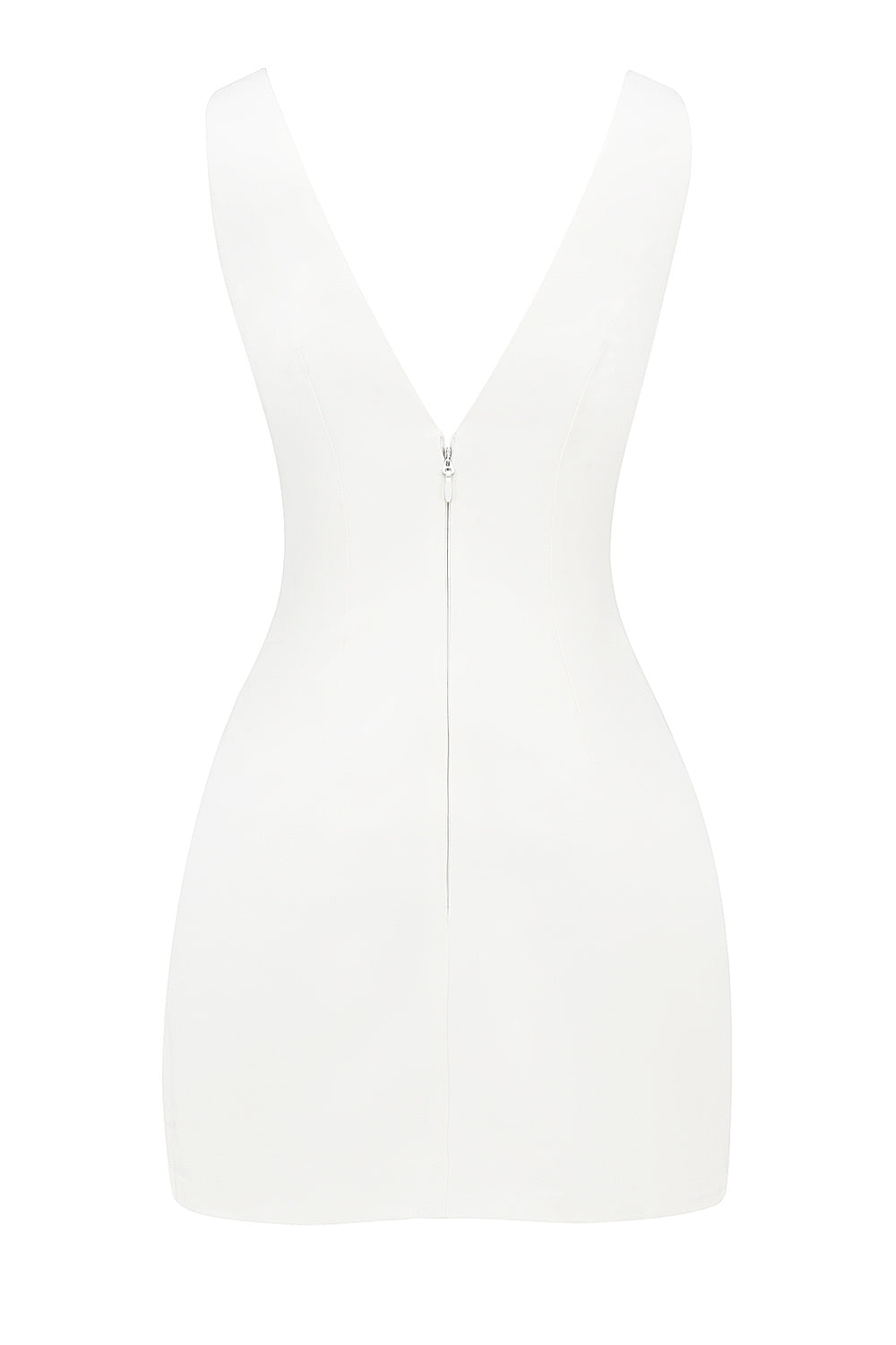 Olympia-White Plunge Mini Dress