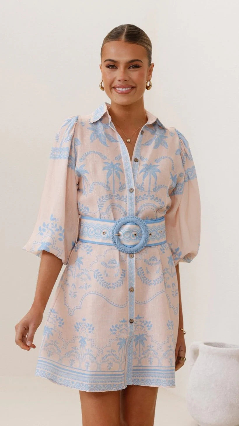 Xander Long Sleeve Mini Dress - Blue