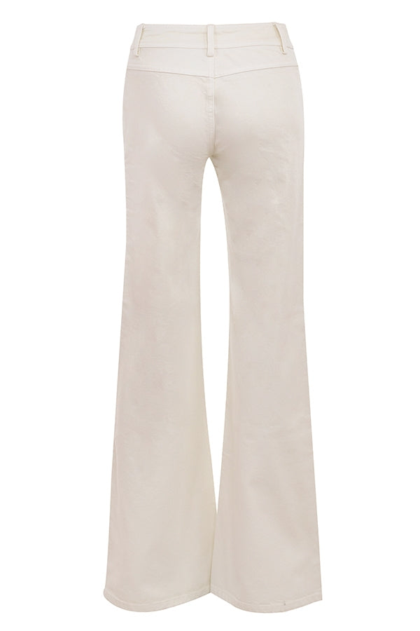 Marli-Ivory Wide Leg Flared Jeans