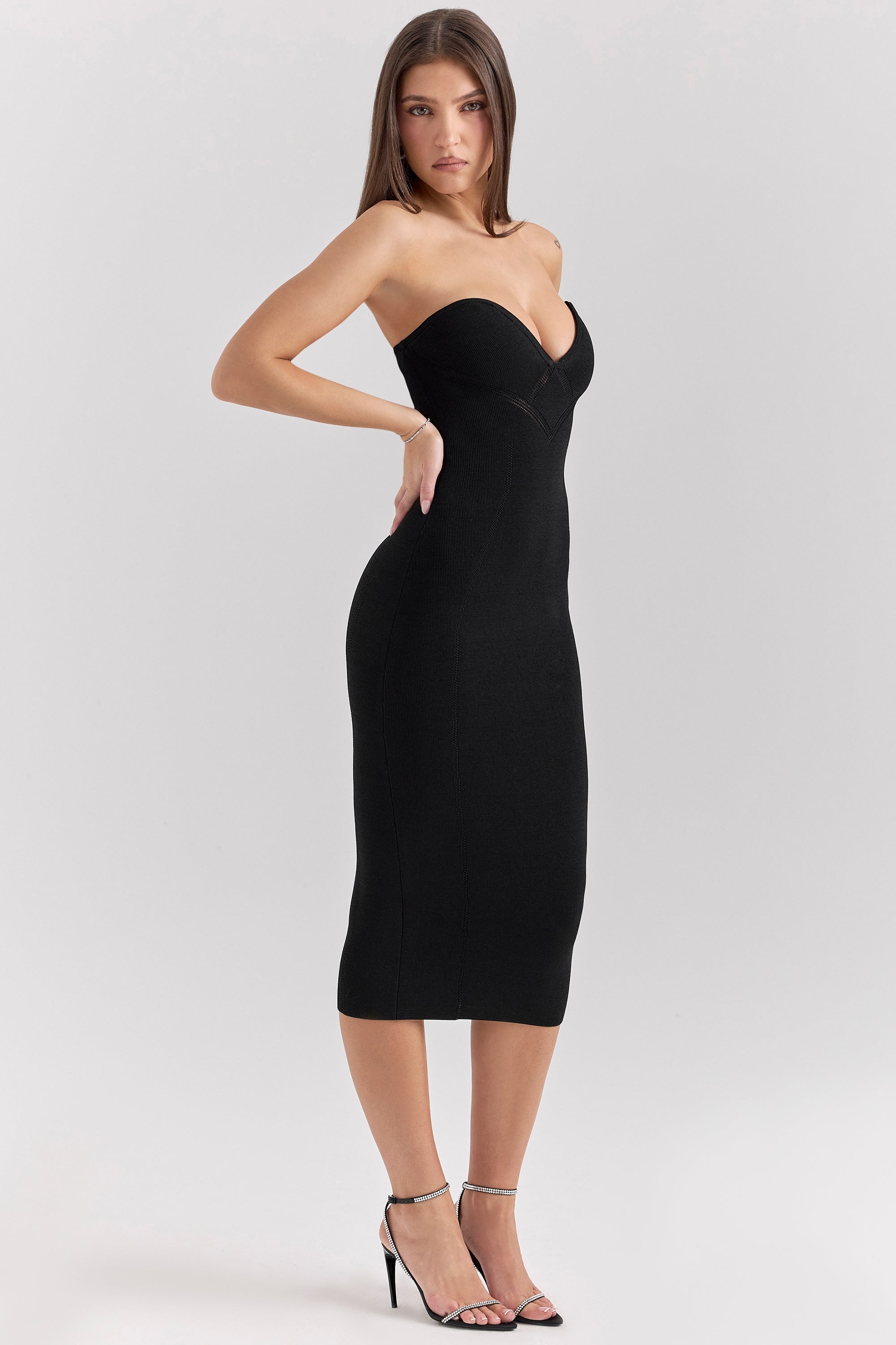 Magdalena-Black Strapless Knit Midi Dress - SALE
