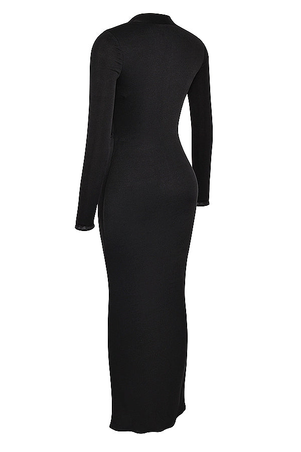Saskia-Black Draped Maxi Dress