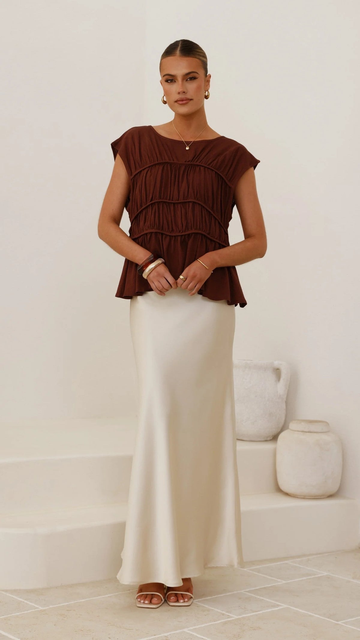 Darina Bias Cut Maxi Skirt - Champagne