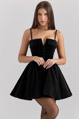 Selina-Black Velvet Tulle Mini Dress