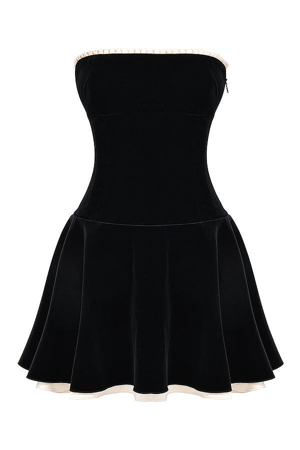 Marilla-Black Velvet Strapless Dress