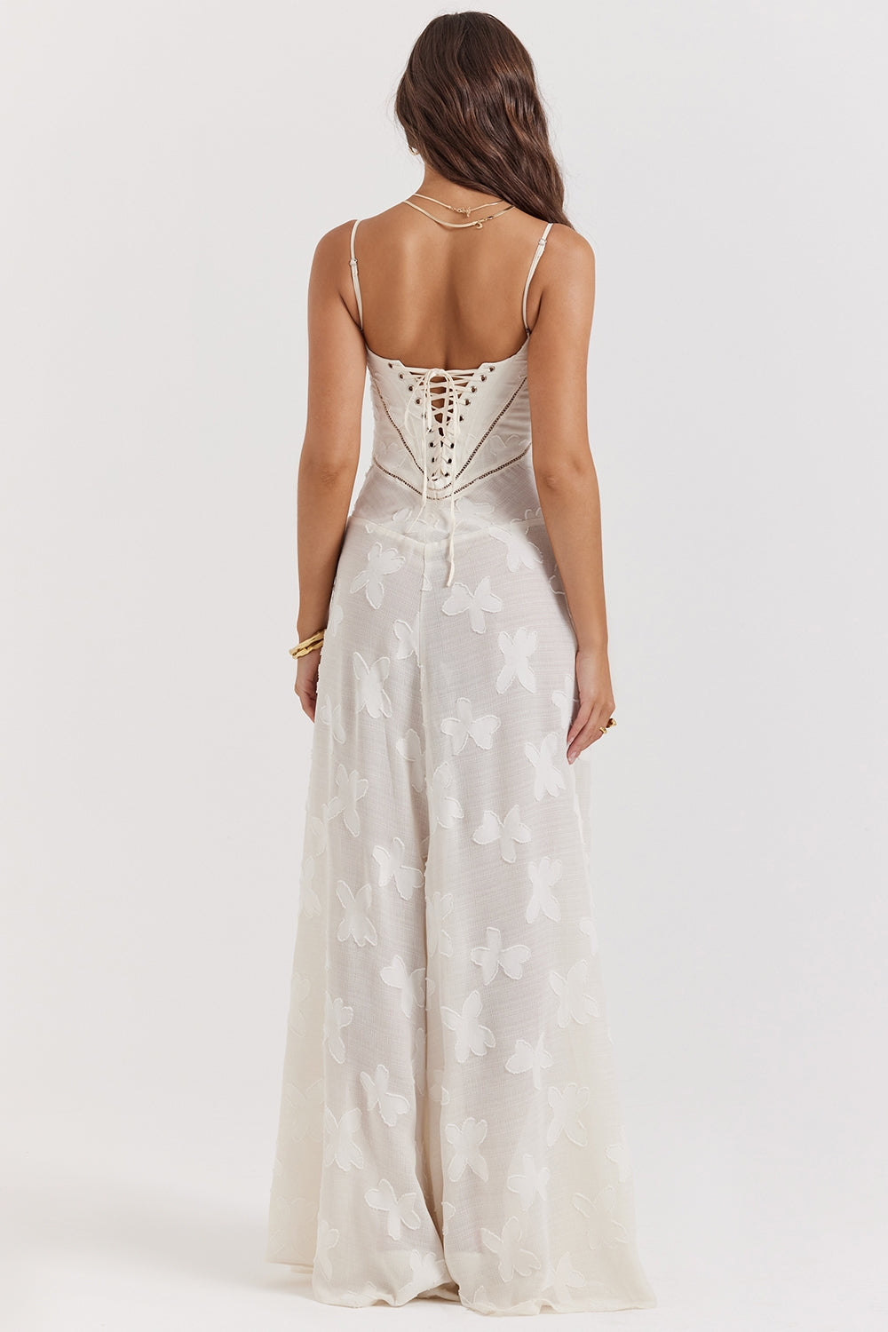 Seren-Vintage Cream Floral Lace Back Maxi Dress