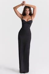 Stefania-Black Corset Maxi Dress