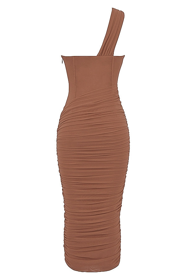 Valentina-Mocha Asymmetric Cutout Midi Dress
