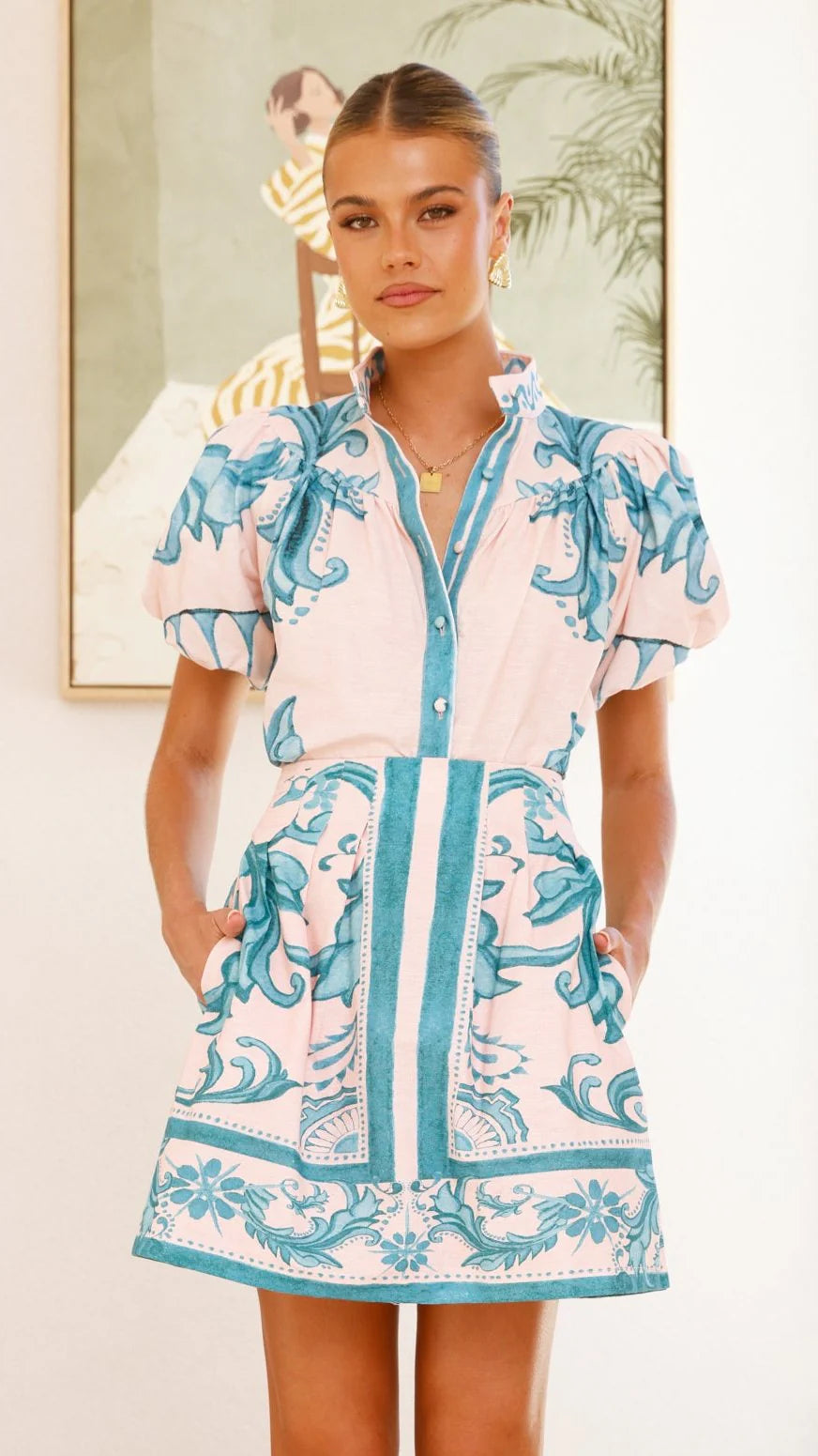 Lanie Shirt - Aqua / Pink Zayna