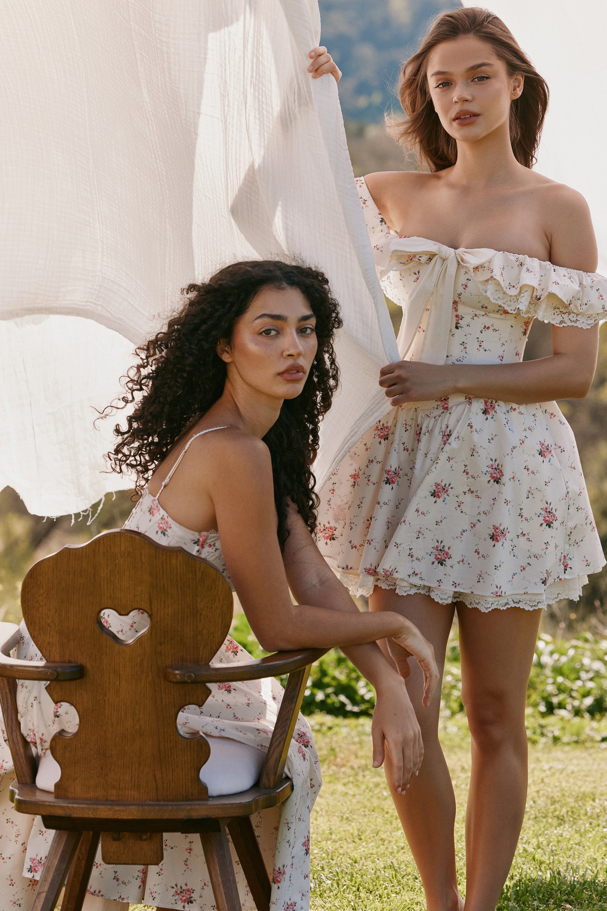 Jaide-Stretch Cotton Floral Print Off Shoulder Corset Mini Dress